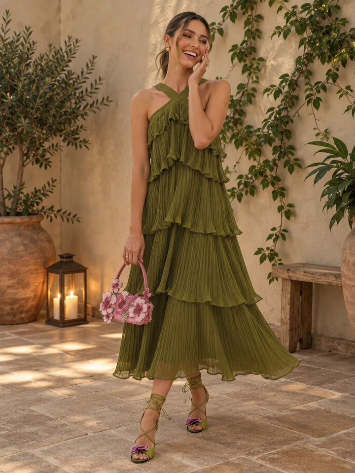 Vestido halter con olanes Mila