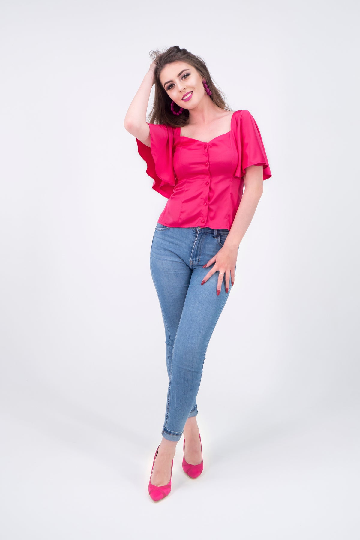 Blusa con botones mangas con vuelo