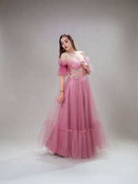Vestido de tul con bordado plata Simoneta