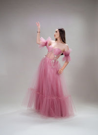 Vestido de tul con bordado plata Simoneta